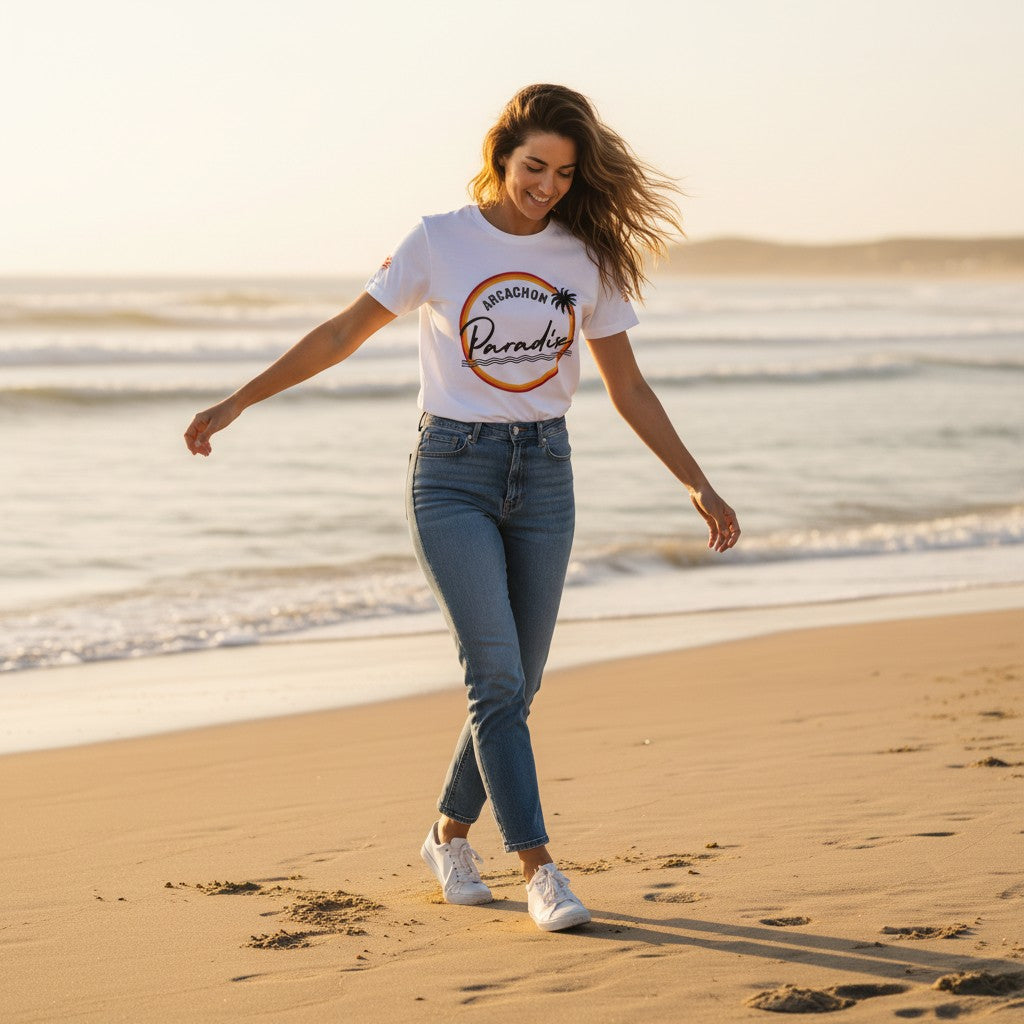 T-shirt Arcachon Paradise – Coton Bio Unisexe Blanc | Bassin Forever