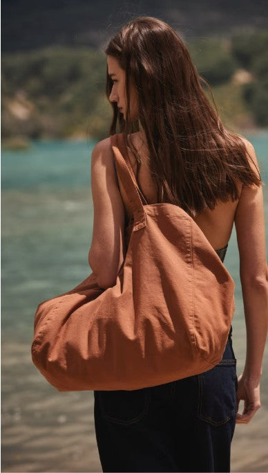 Sac shopping en coton délavé - Olive