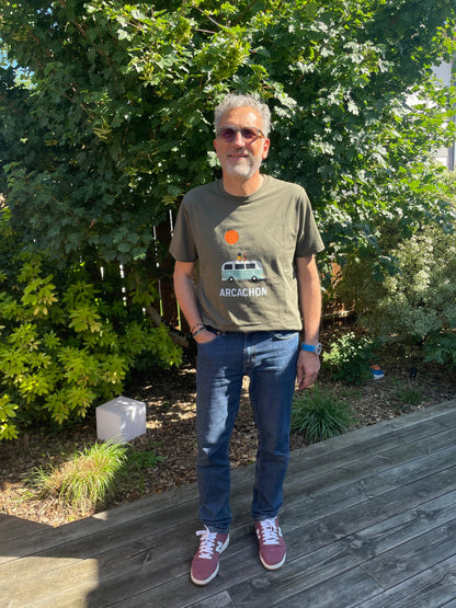 T-shirt Van Life Arcachon – Coton Bio Unisexe Kaki | Bassin Forever