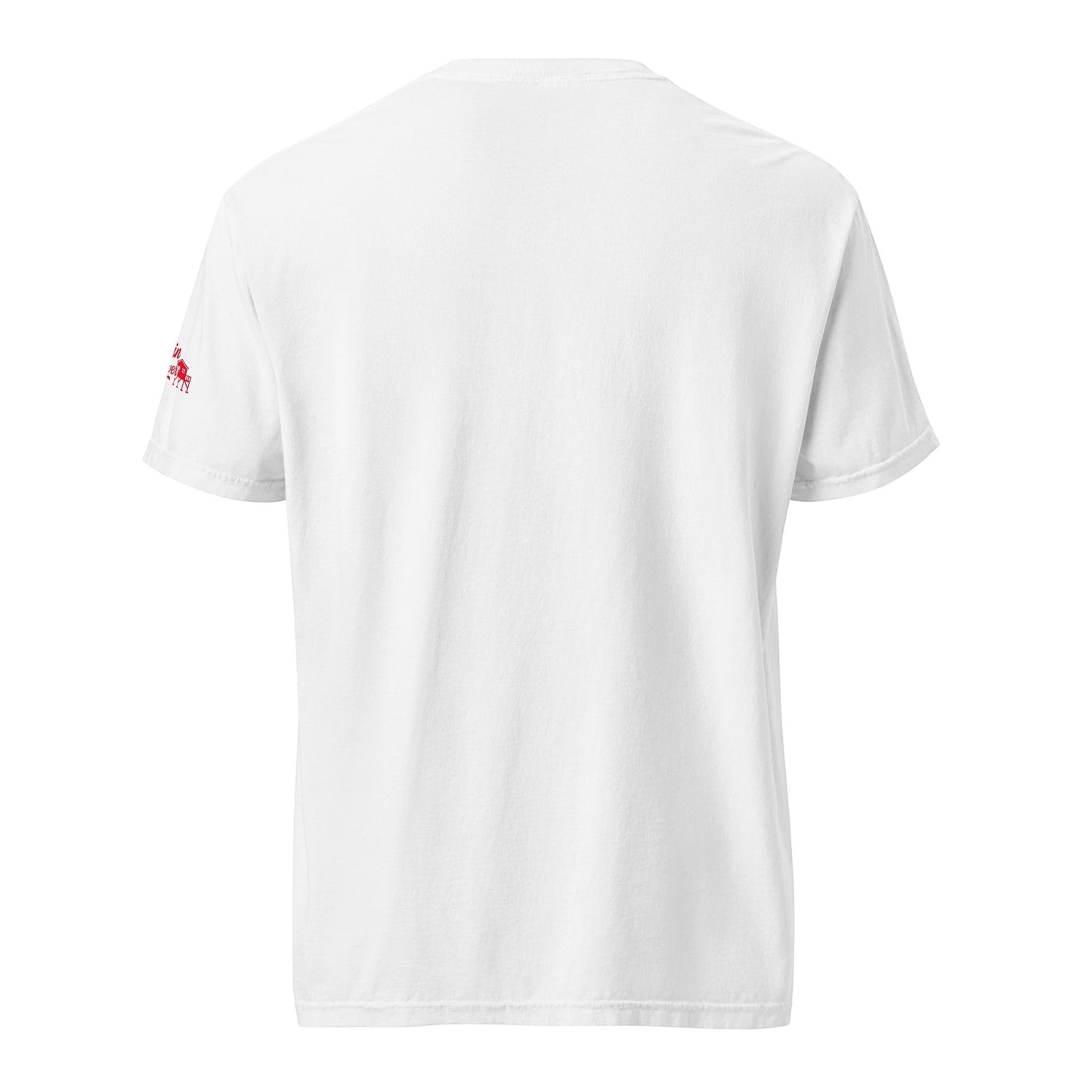 BASSIN FOREVER T-shirt blanc unisexe en coton, coupe décontractée, col rond, logo rouge sur la manche gauche.